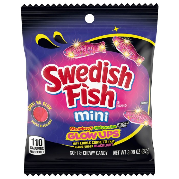 SWEDISH FISH Mini Gummy Candy GLOW UPS Strawberry Watermelon Flavored