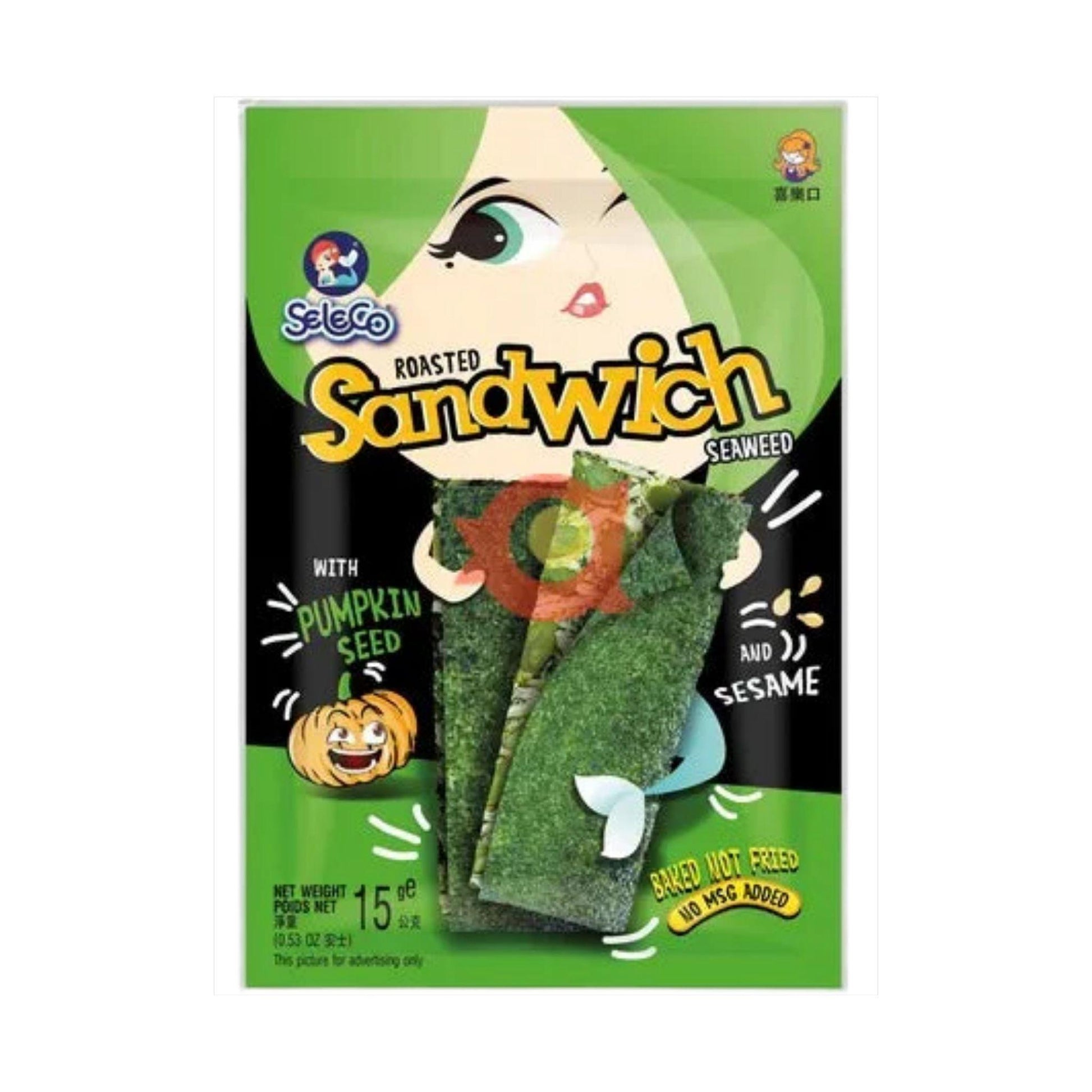 Seasoned seaweed sandwich with pumpkin seeds and sesame seeds 15g Seleco