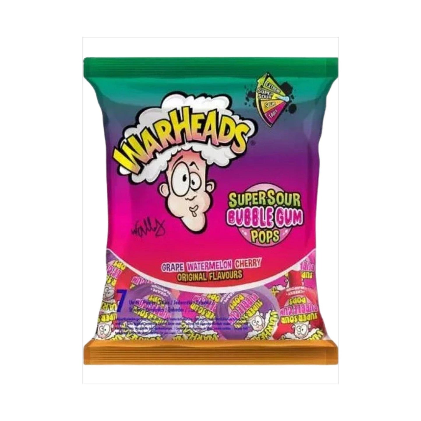 Warheads Super Sour Bubblegum Pops 7x15g